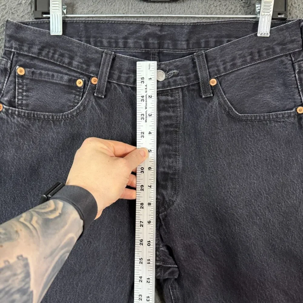 Levis 501 Jeans Mens 34x34 Black Straight Fit Dark Wash Button Fly Denim Pants